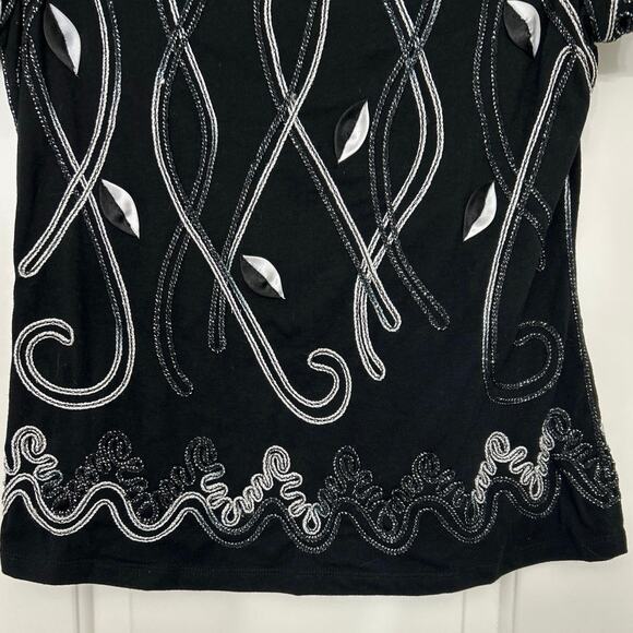 Objects D’art Vintage 90s Y2K All Over Embroidered Metallic Short Sleeve Top Med - Picture 4 of 11